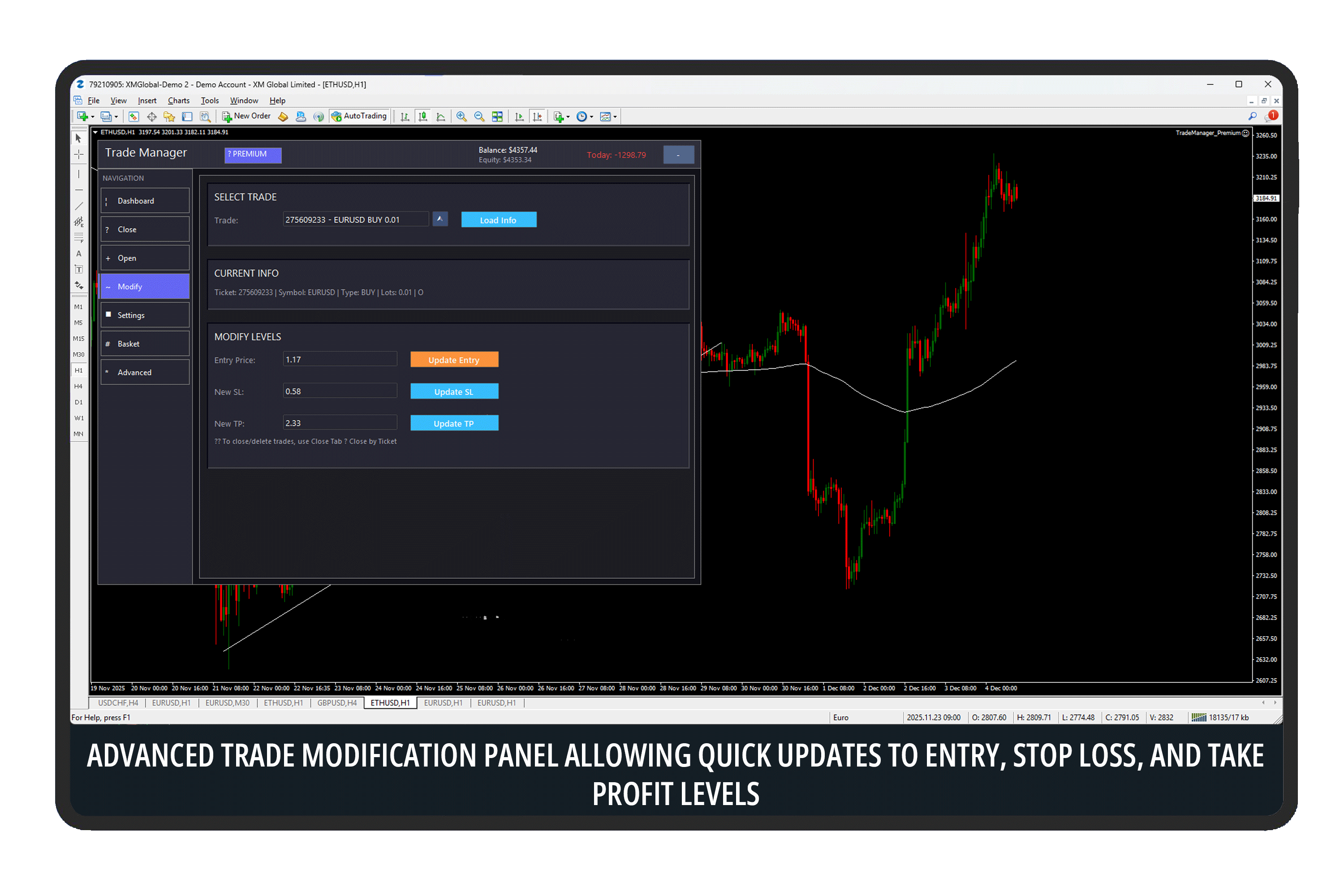 Trade Modification Panel Allowing Quick Updates